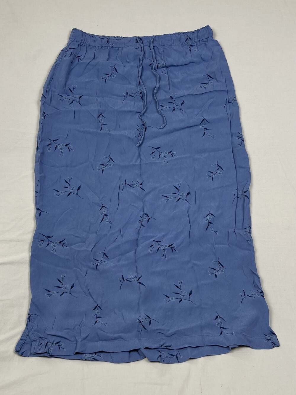 Cherokee Blue Floral Print 100% Rayon Drawstring Midi Skirt Size L